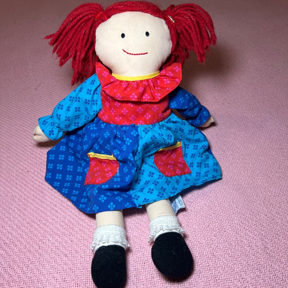 Vintage 1994 Eden Toys Madeline Rag Doll Red Yarn Hair Patchwork Dress 15 inch